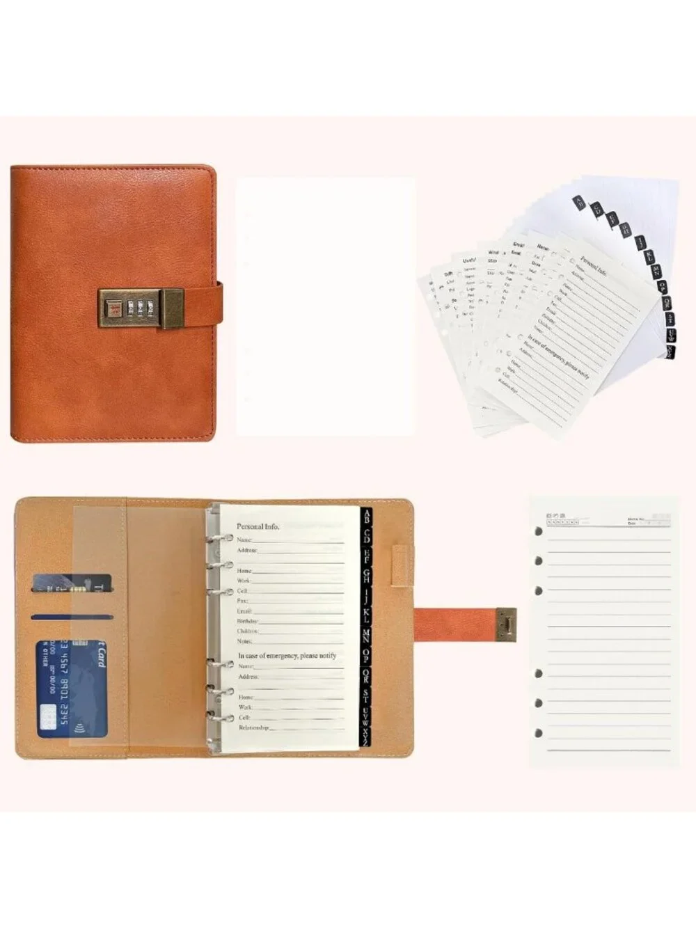 Lockable Password Keeper Journal - 316 Pages, Alphabetical Tabs, Brown